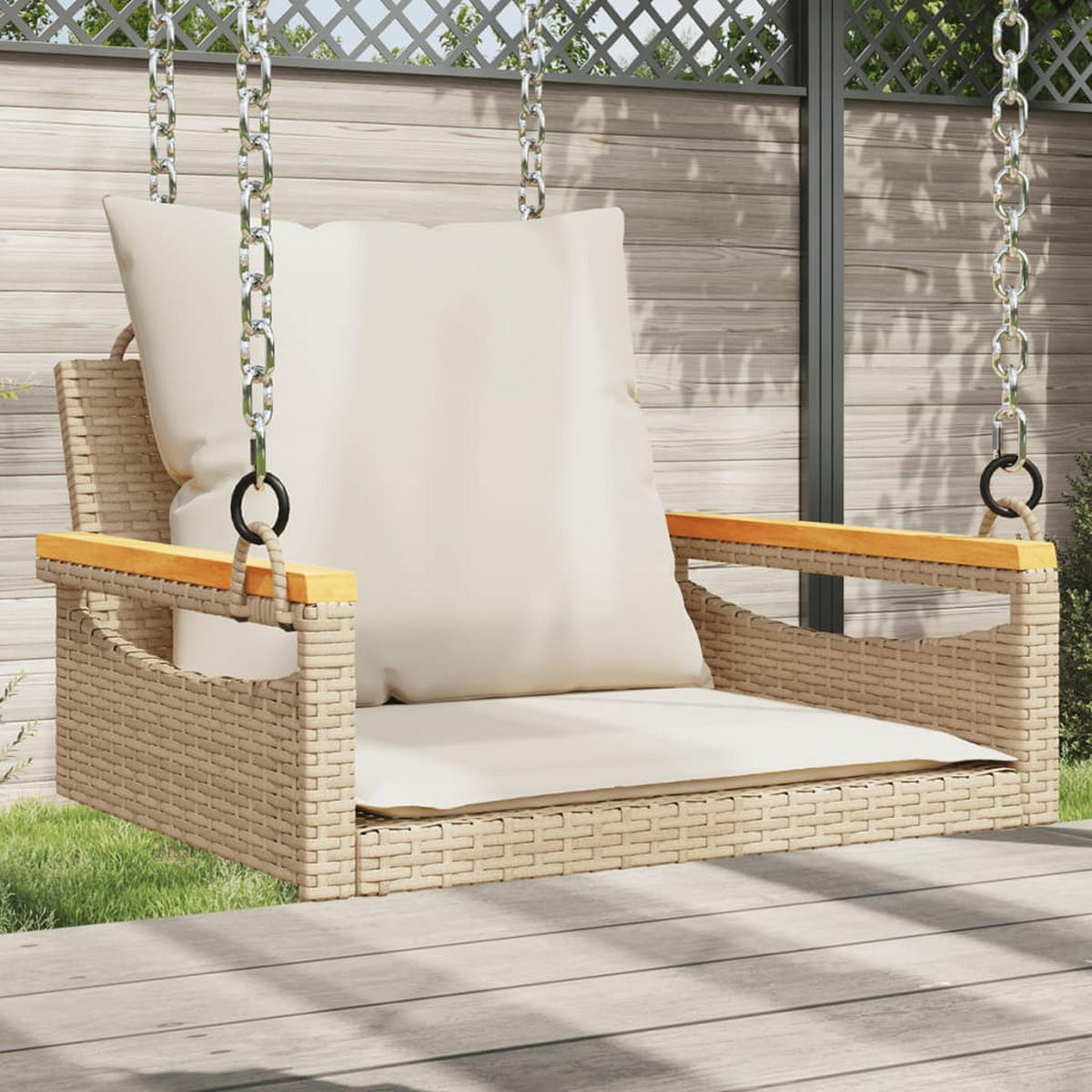 HÄNGESESSEL mit Kissen Beige 63x62x40 cm Poly Rattan - Beige, Holz (63/40/62cm) - furnicato