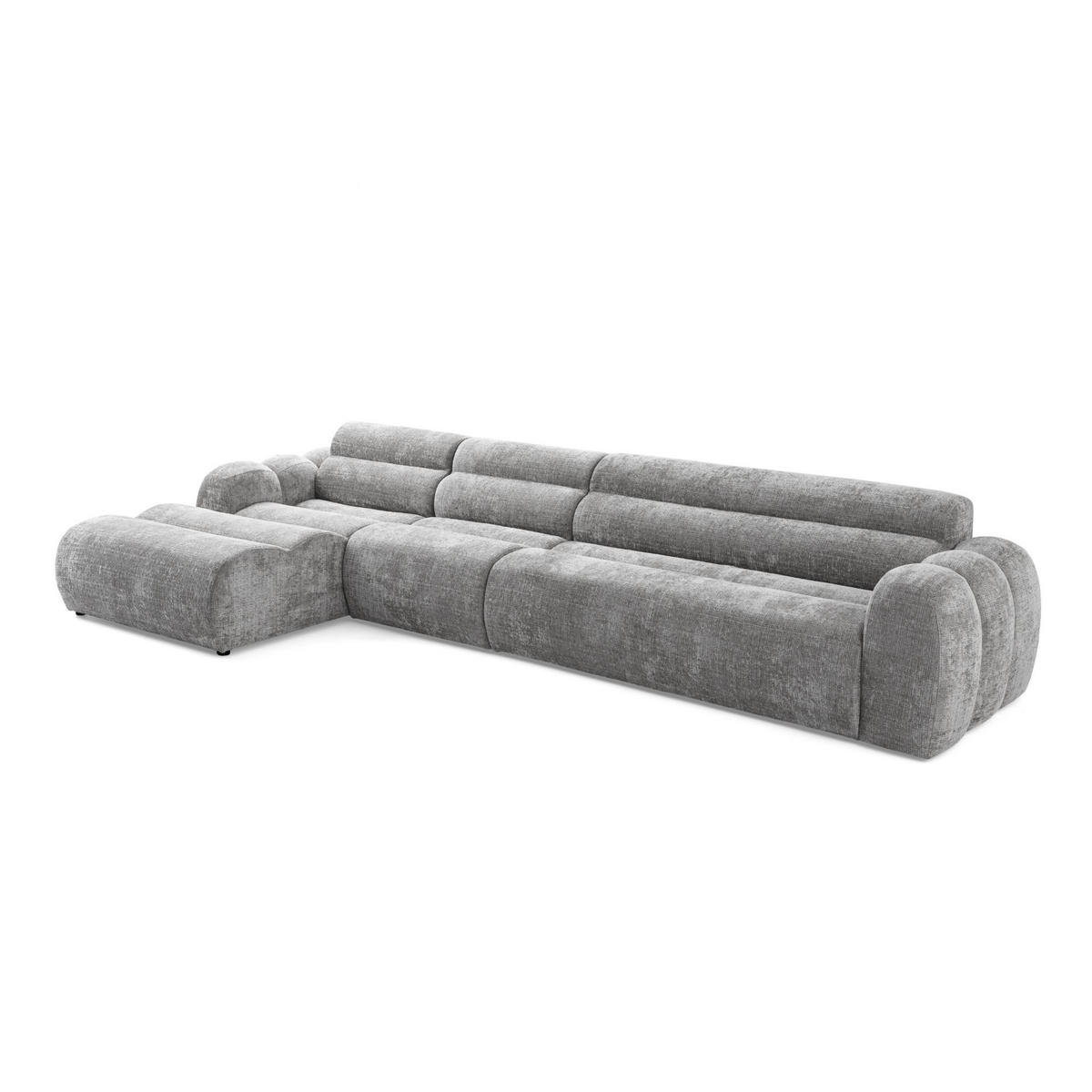 5-SITZER modulares Ecksofa VEER SET 2 Links, 379 x 175 cm, Chenille Webstoff Grau - Schwarz/Grau, Holz/Kunststoff (379/175cm) - Muffo