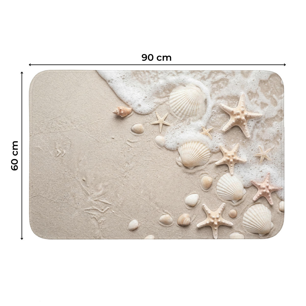 WC-VORLEGER Muscheln - Seesterne - Strand Toilettenteppich 90x60 cm - Sandfarben, Kunststoff/Textil (90/1cm) - OnlyWow