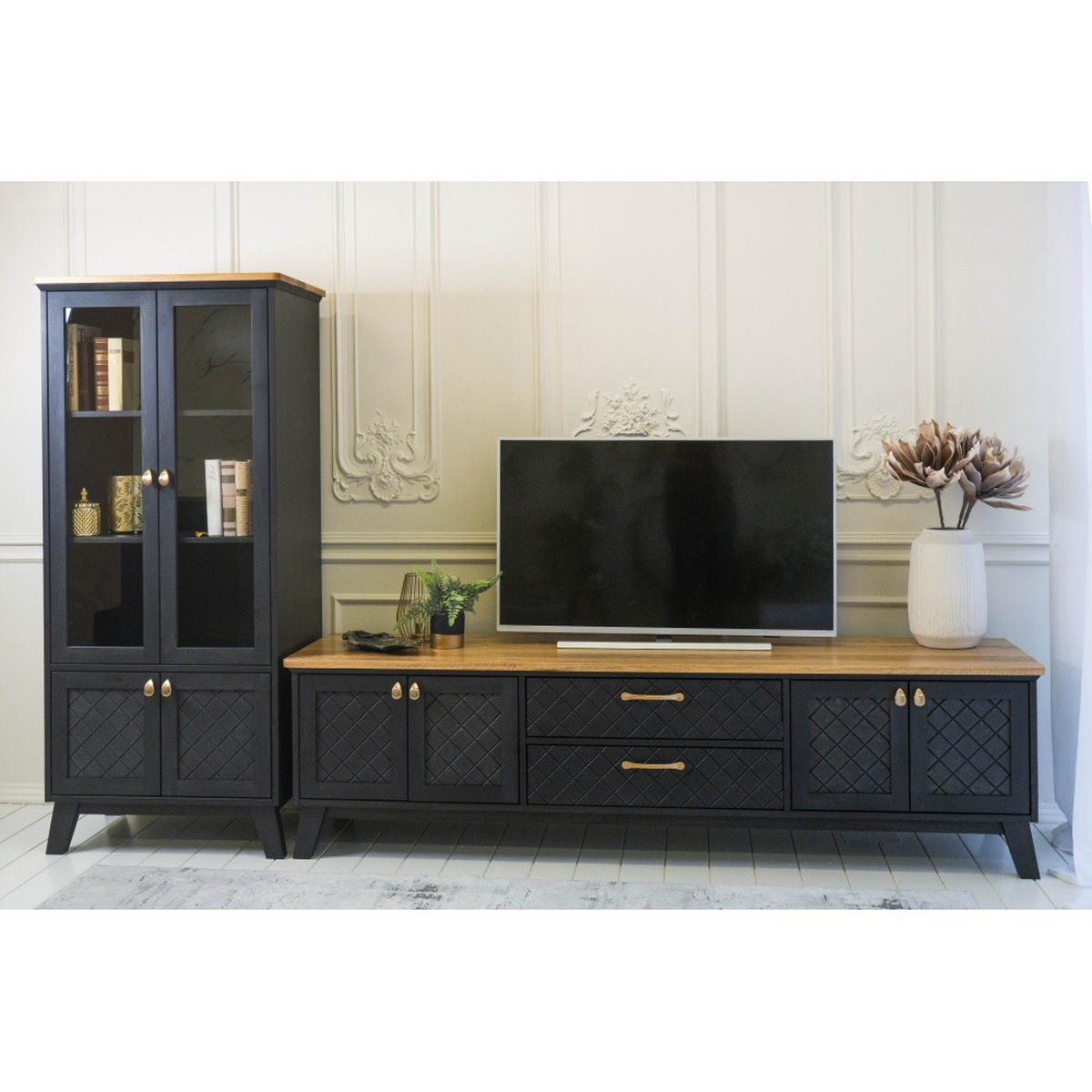 VITRINE - Schwarz/Naturfarben, Holz (70/160/50cm) - MSL wooden furniture