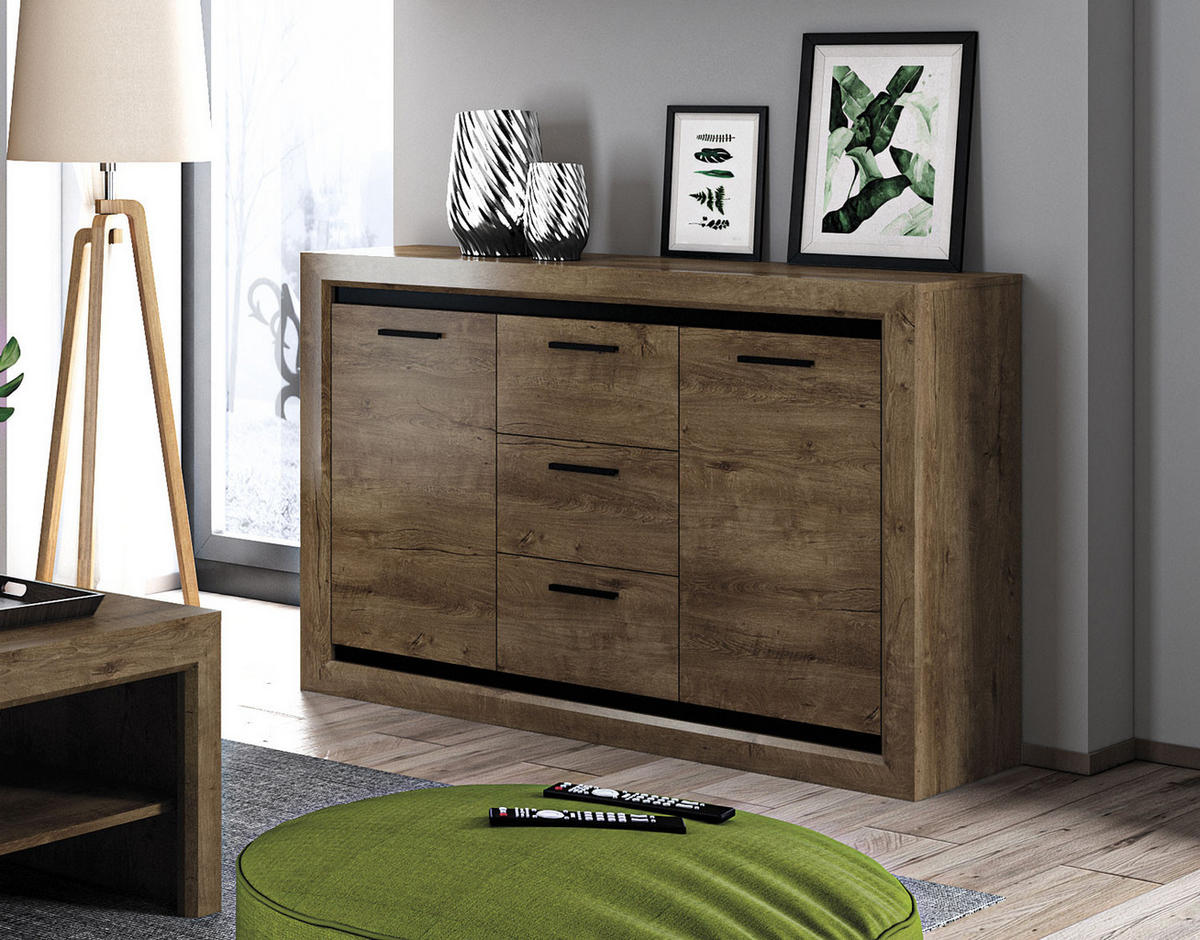 SIDEBOARD Baltica Lefkas Eiche / schwarz 138 / 43 / 94cm - Eichefarben/Braun, Holz/Holzwerkstoff (138/94/43cm) - Feldmann-Wohnen