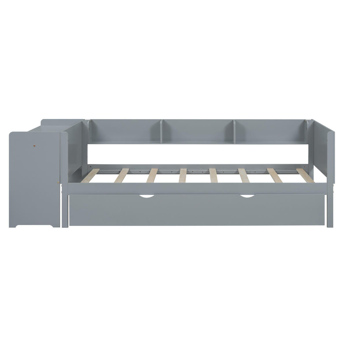 POLSTERBETT 90/200 cm Grau aus Kiefernholz und MDF mit Ausziehbett und Schreibtisch - Grau, Holz (90/200cm) - OKMYHOME