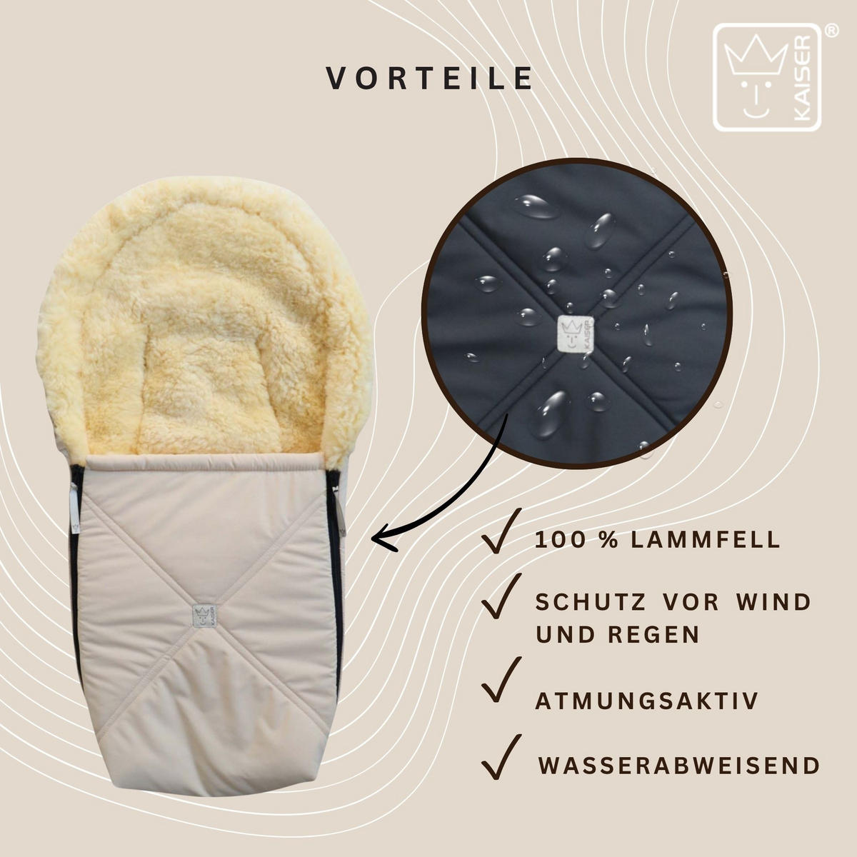LAMMFELL-BABYSCHALENFUSSSACK Emmy, cream - Sandfarben, Fell (37/10/80cm) - Kaiserbaby