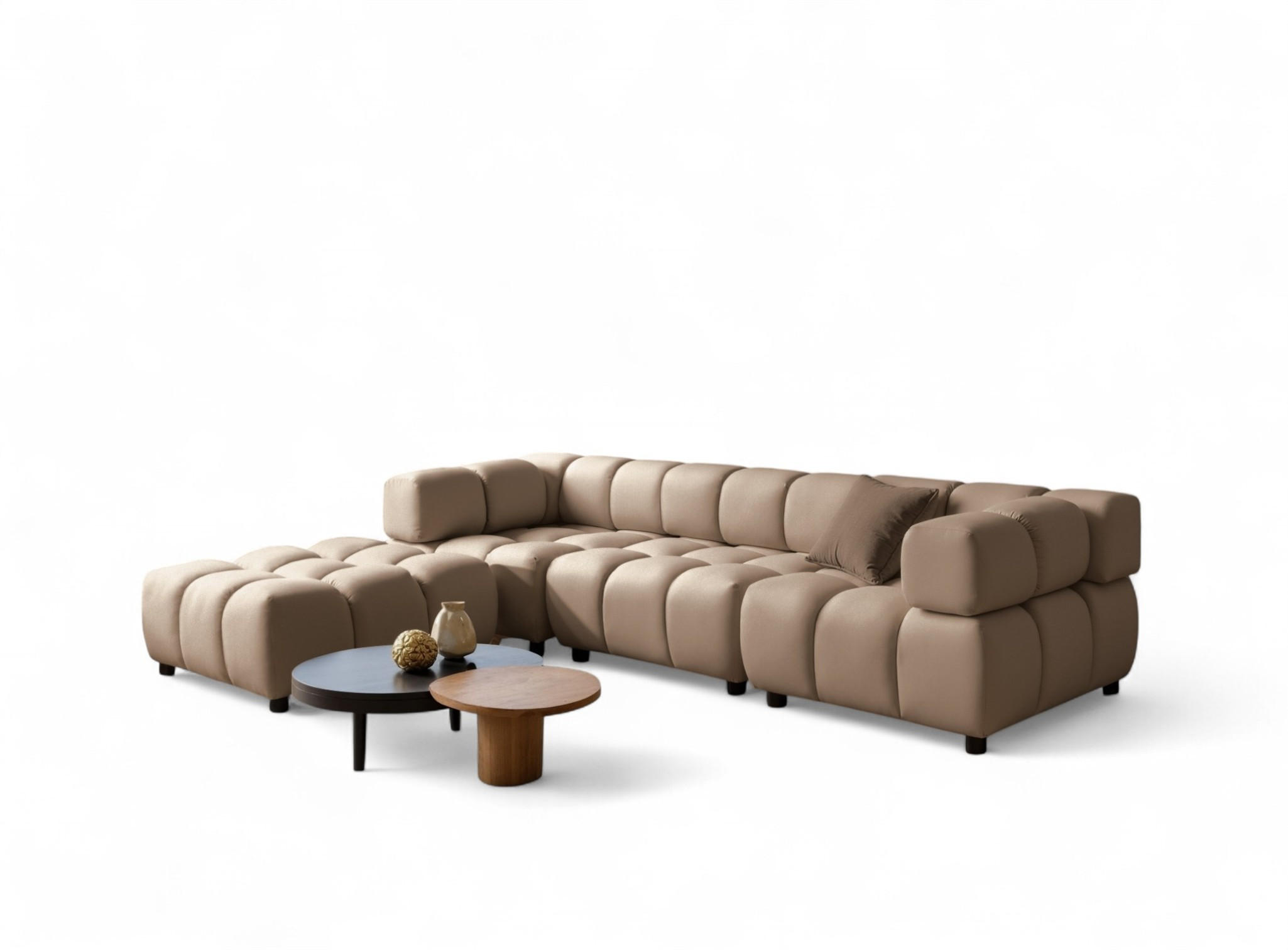 SOFA 3-sitzer Und 1-polsterhocker Flow - Hellbraun, Holzwerkstoff/Textil (288/71/96cm) - Fun Möbel