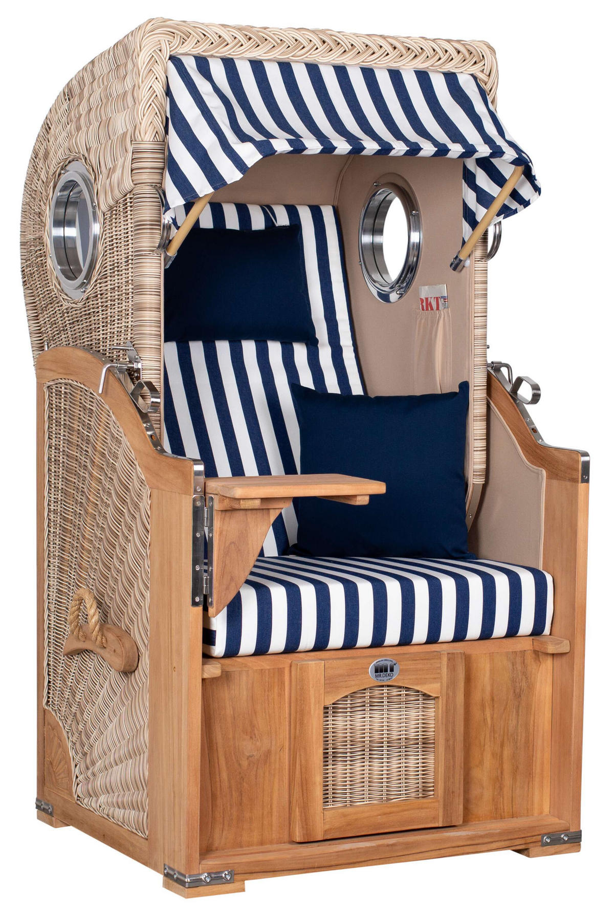 STRANDKORB Düne 1-Sitzer Teak 518 - Blau/Dunkelblau, Holz/Textil (96/165/80cm) - Mr. Deko