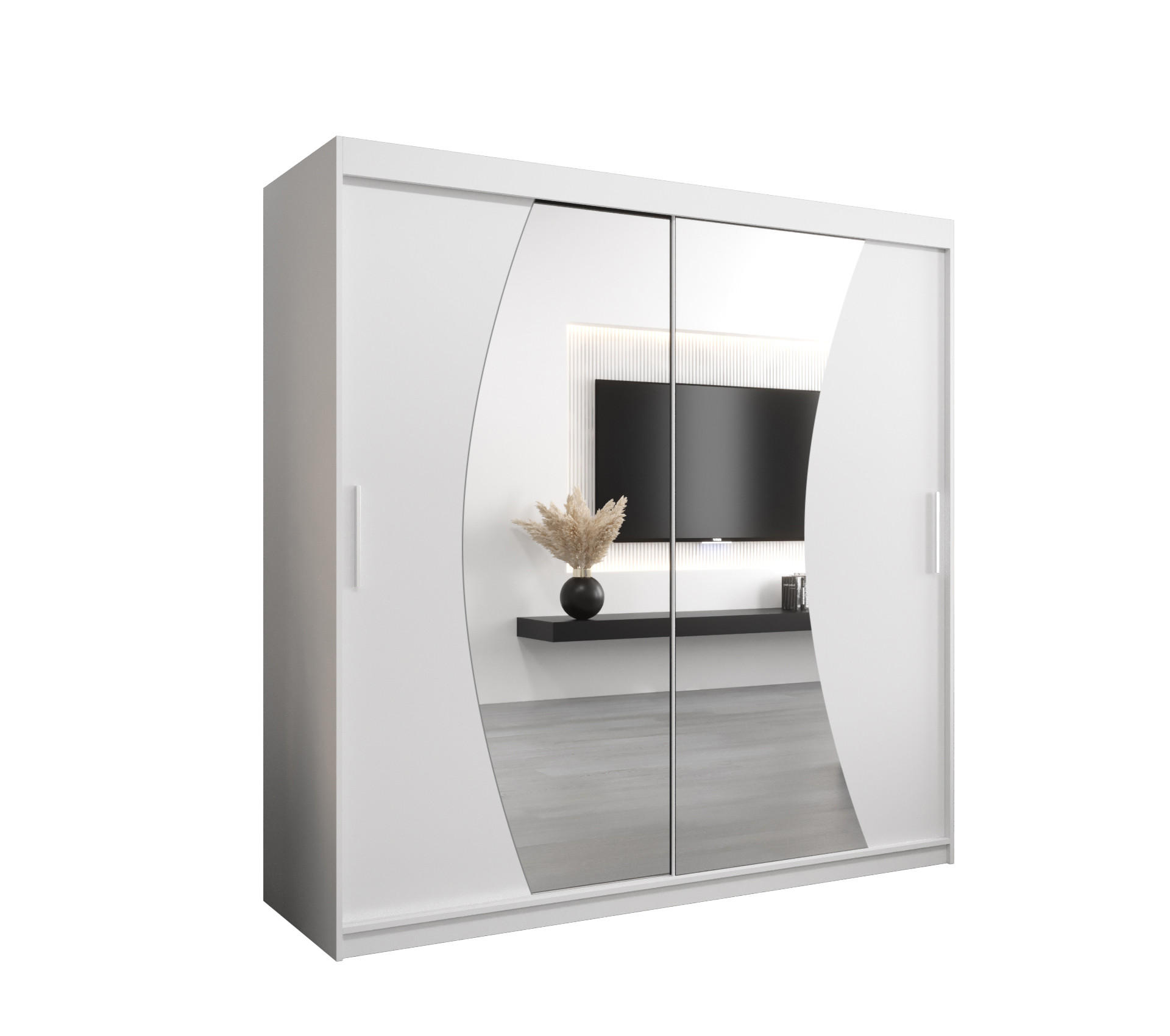 Abiks Möbel Schwebetürenschrank Weiß, Weiß 200x200x62 cm