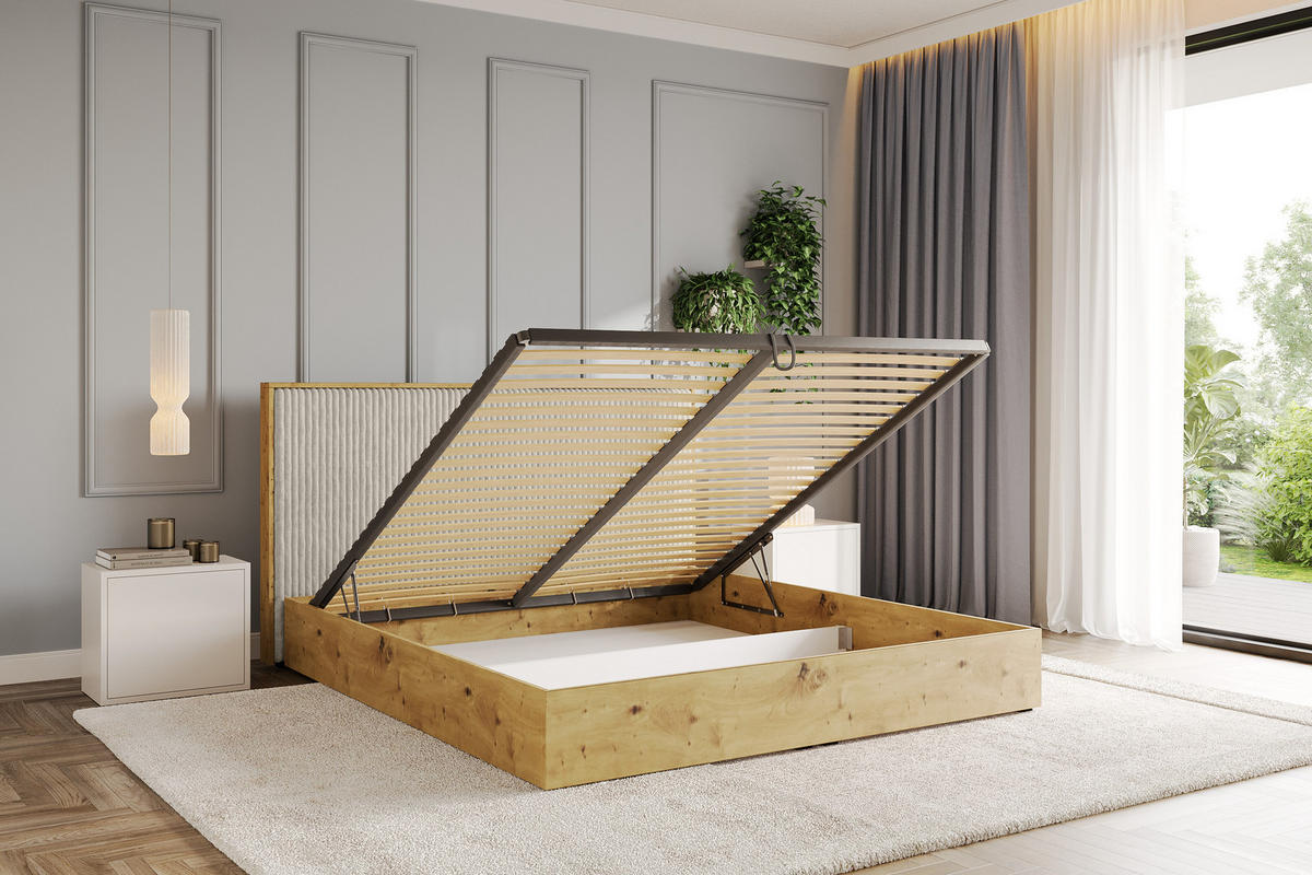 POLSTERBETT mit Bettkasten und Lattenrost, Boxbett mit Kopftei und Stauraum ohne Matratze - ENZO10 140x200 Creme - Beige, Holzwerkstoff/Textil (140/200cm) - ALTDECOR