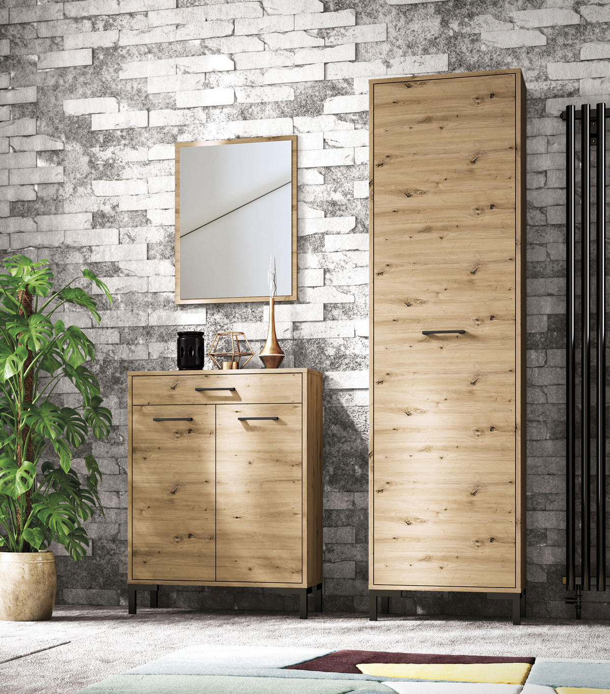 GARDEROBE Nevio Artisan Eiche 3-teilig - Eiche Artisan/Braun, Holz/Holzwerkstoff (125/200/34cm) - Feldmann-Wohnen