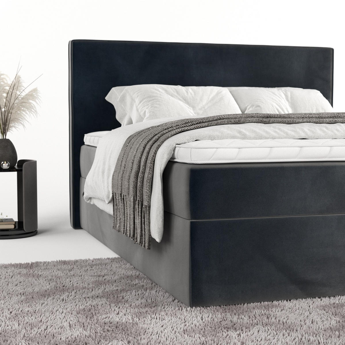 BOXBETT Nuvia 140/200 cm Anthrazit im Paros Stoff - Anthrazit/Schwarz, Holz/Holzwerkstoff (140/200cm) - AltaBeds