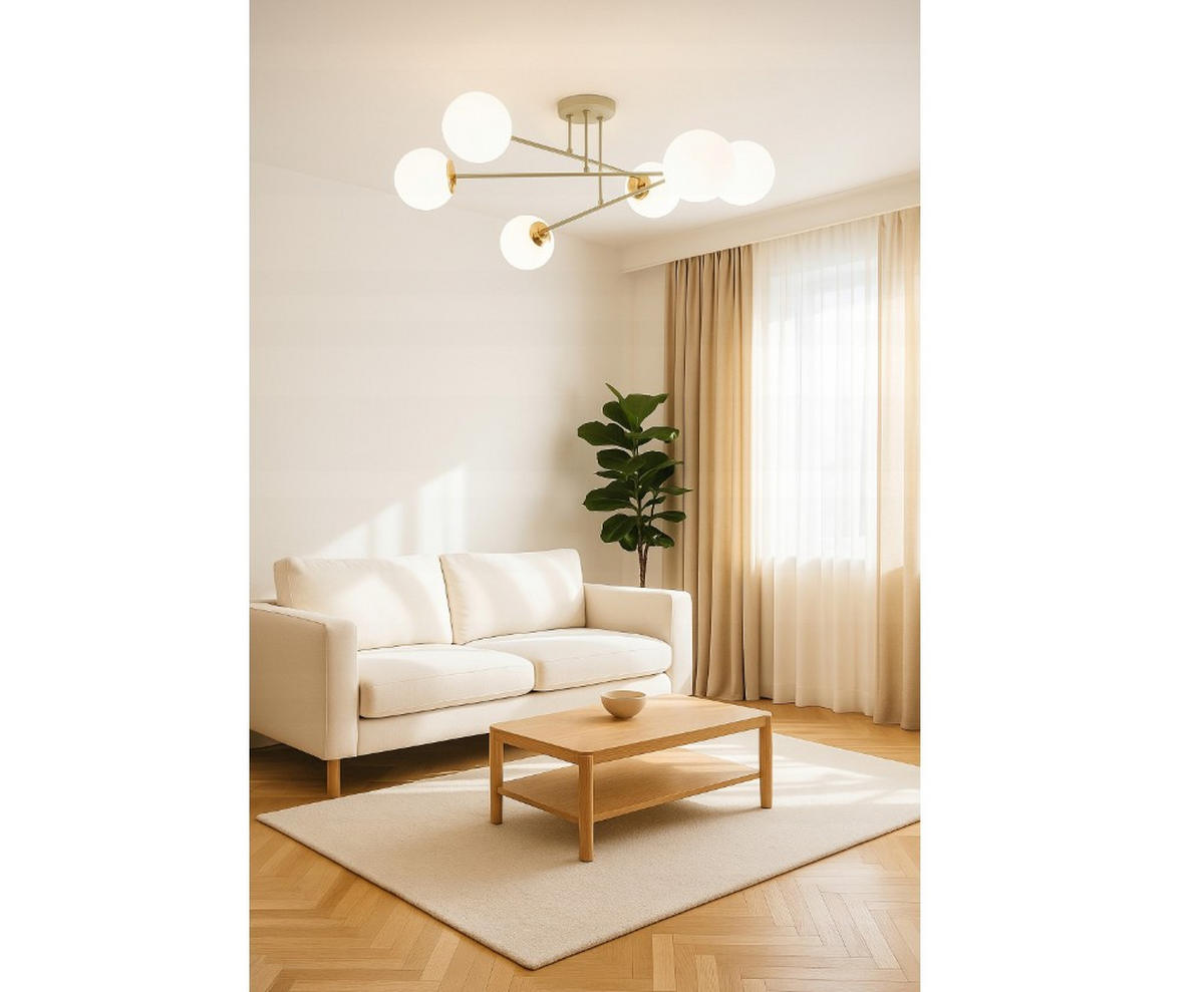 PENDELLEUCHTE ECRU II - Beige/Goldfarben, Glas/Metall (75/75/31cm) - kiki design