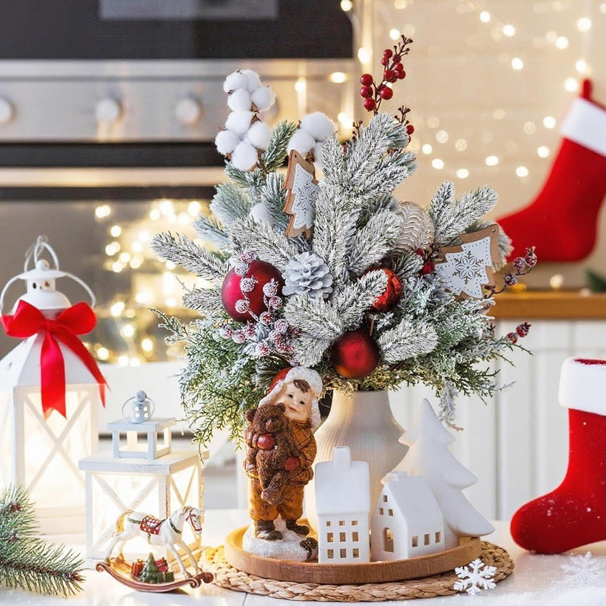 KÜNSTLICHE Tannenzweige 40 Stück mit Schnee 27 cm - Multicolor, Kunststoff (26cm)