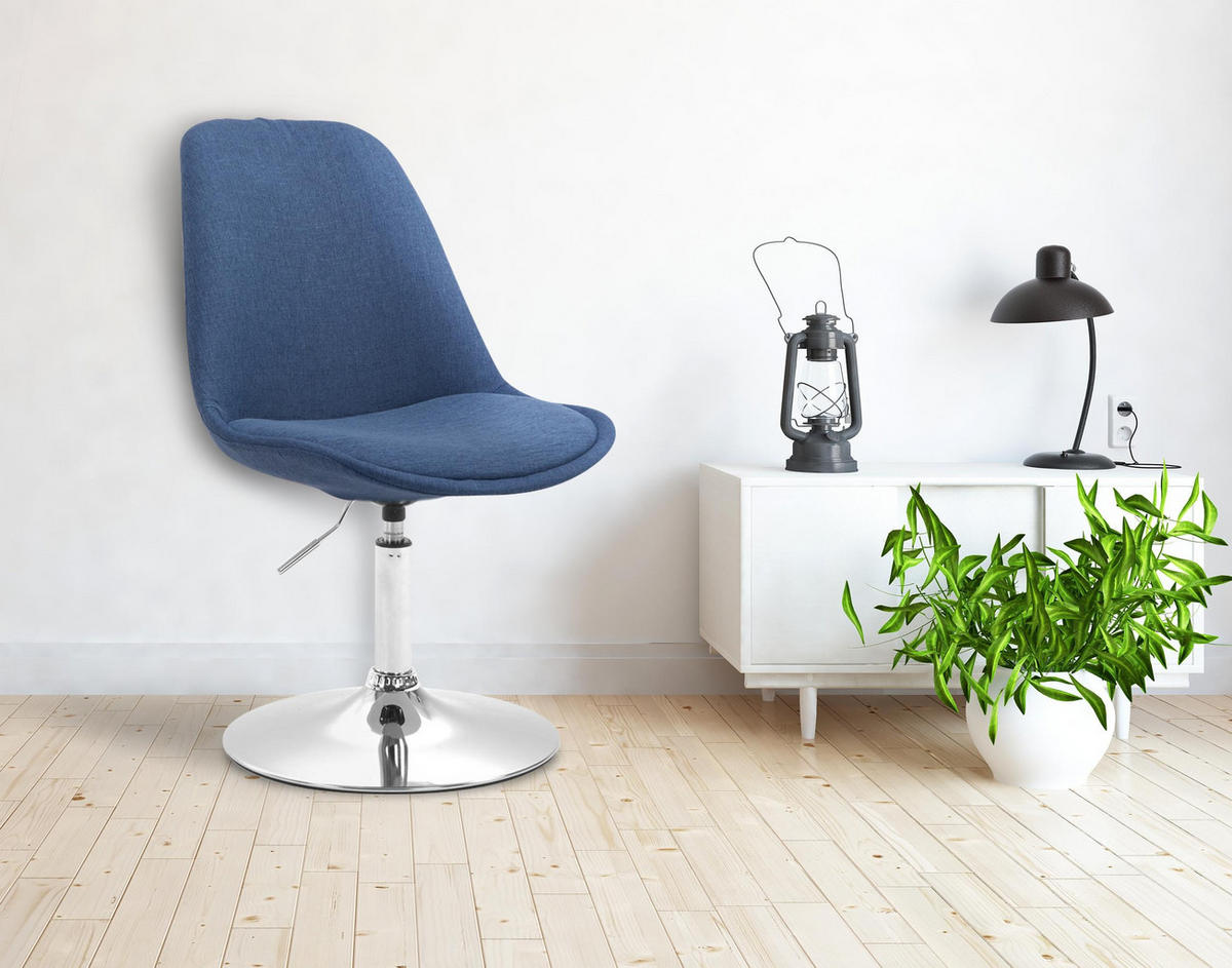 DREHSTUHL Stoff blau - Chromfarben/Blau, Textil/Metall (48/76/57cm) - CLP