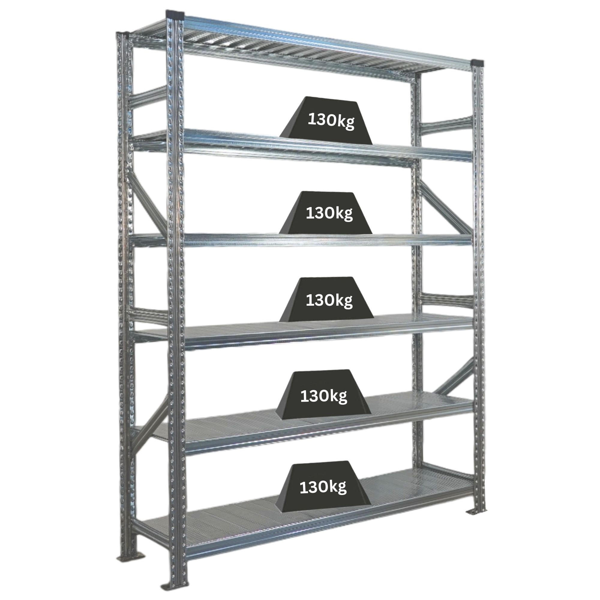 FACHBODENREGAL Proximo Stecksystem 210x150x50cm 6 Ebenen Beidseitig nutzbar Verzinkt - Silberfarben, Metall (150/210/50cm) - PROREGAL