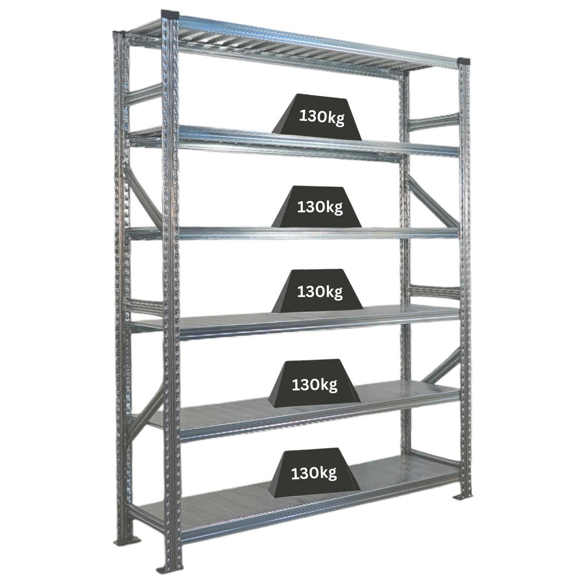 FACHBODENREGAL Proximo Stecksystem 210x150x50cm 6 Ebenen Beidseitig nutzbar Verzinkt - Silberfarben, Metall (150/210/50cm) - PROREGAL