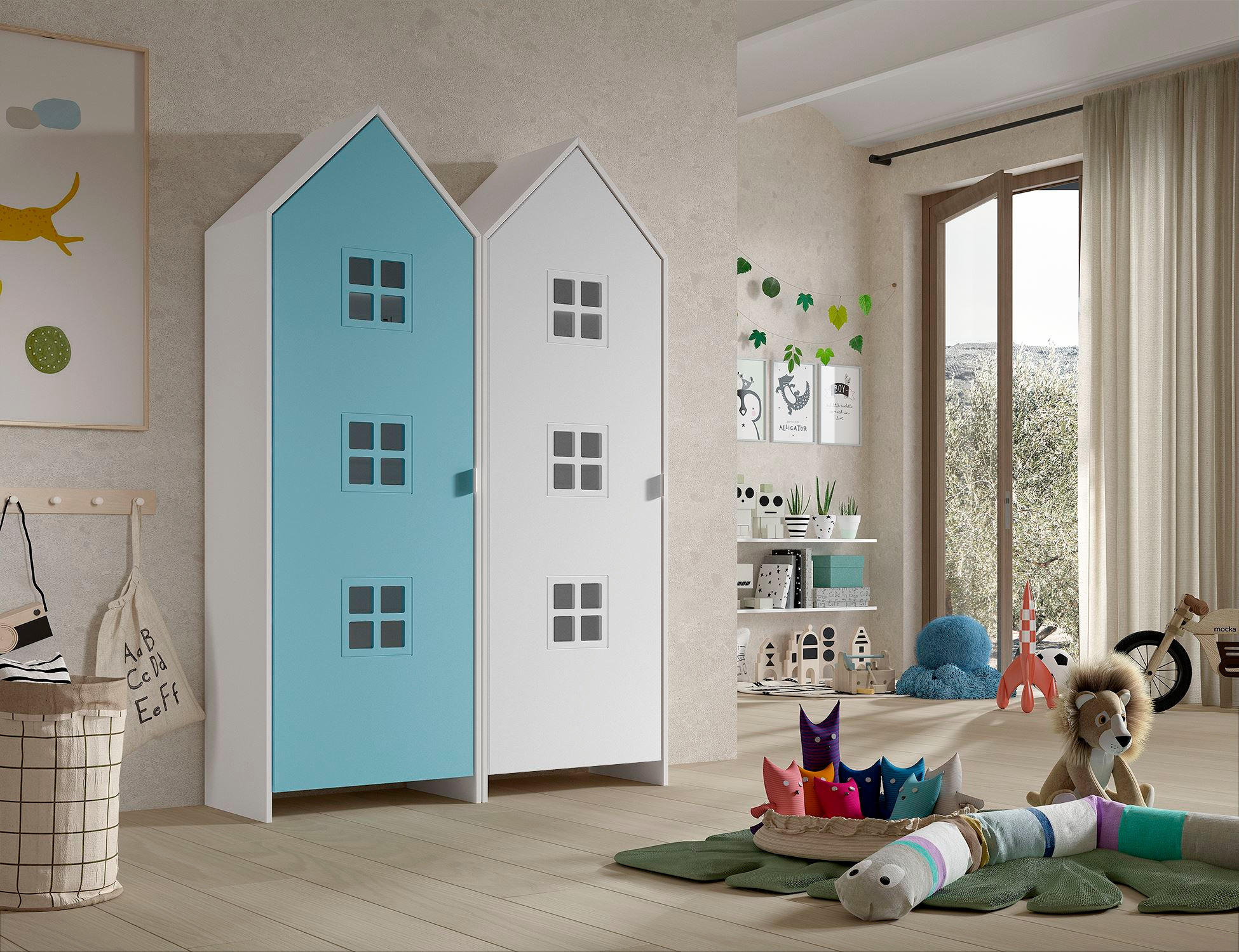 REGALSCHRANK Set Kania 115x37x171 MDF+Holzwerkstoff Weiß /Bunt - Blau/Weiß, Holzwerkstoff (115/171/37cm) - 58aufmkessel