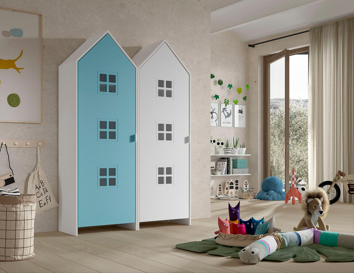 REGALSCHRANK Set Kania 115x37x171 MDF+Holzwerkstoff Weiß /Bunt - Blau/Weiß, Holzwerkstoff (115/171/37cm) - 58aufmkessel