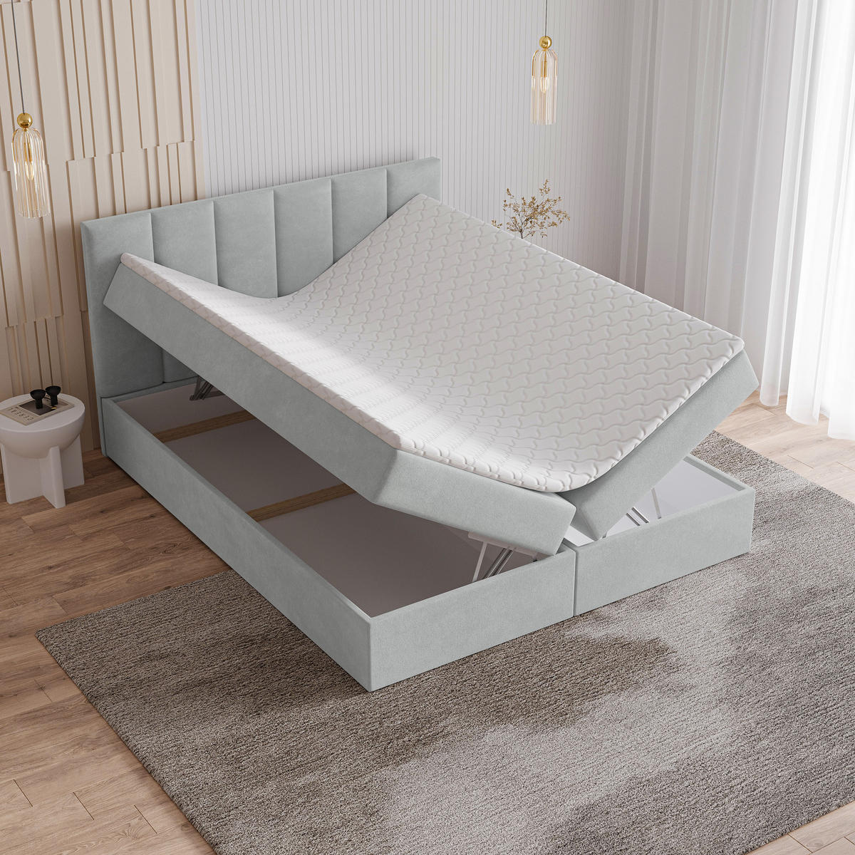 BOXBETT MERIL 140x200 cm mit Matratze und Topper - Rosa - Rosa, Holz (140/200cm) - MASSENO