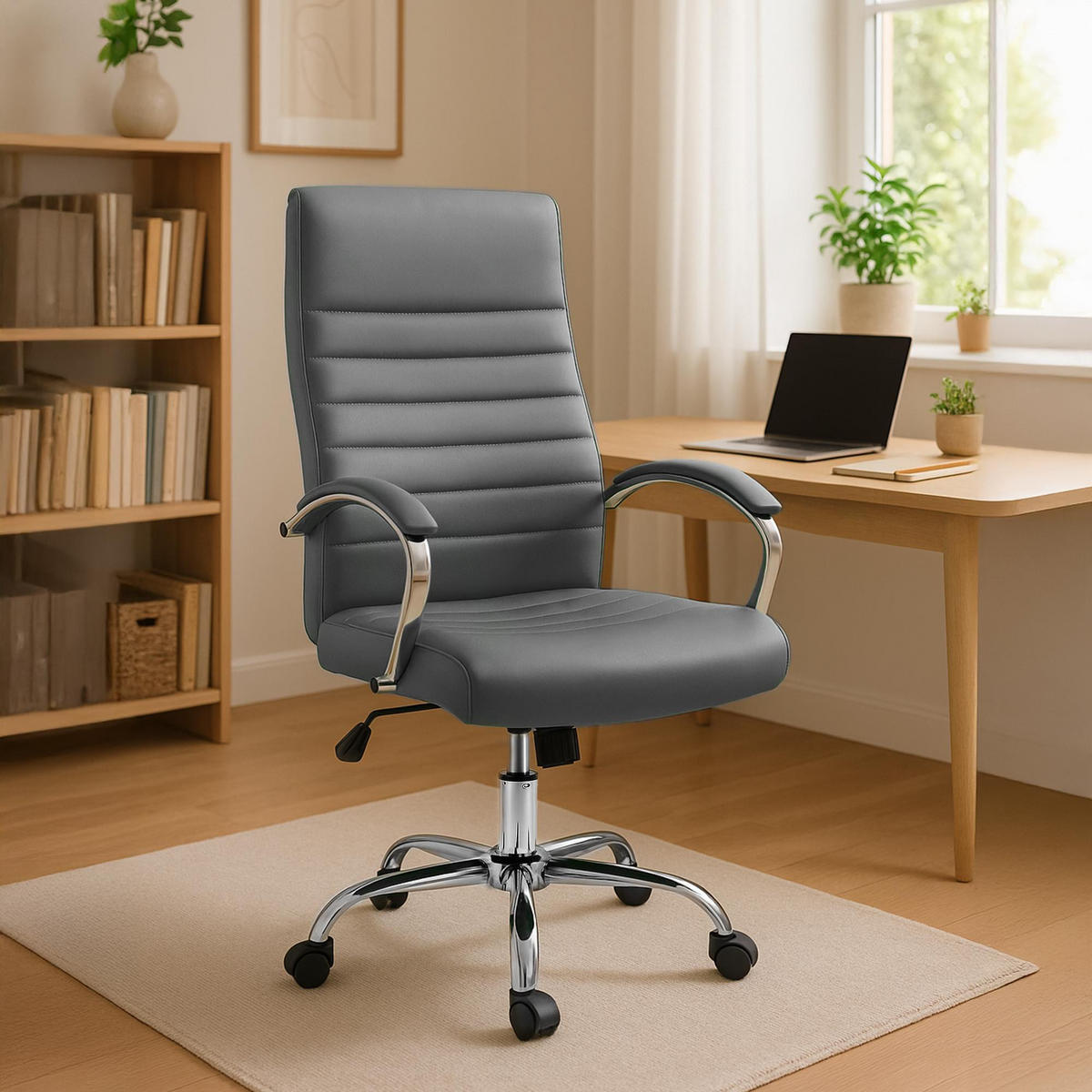 CHEFSESSEL Lederlook Grau - Chromfarben/Grau, Textil/Metall (60/110/68cm) - CLP