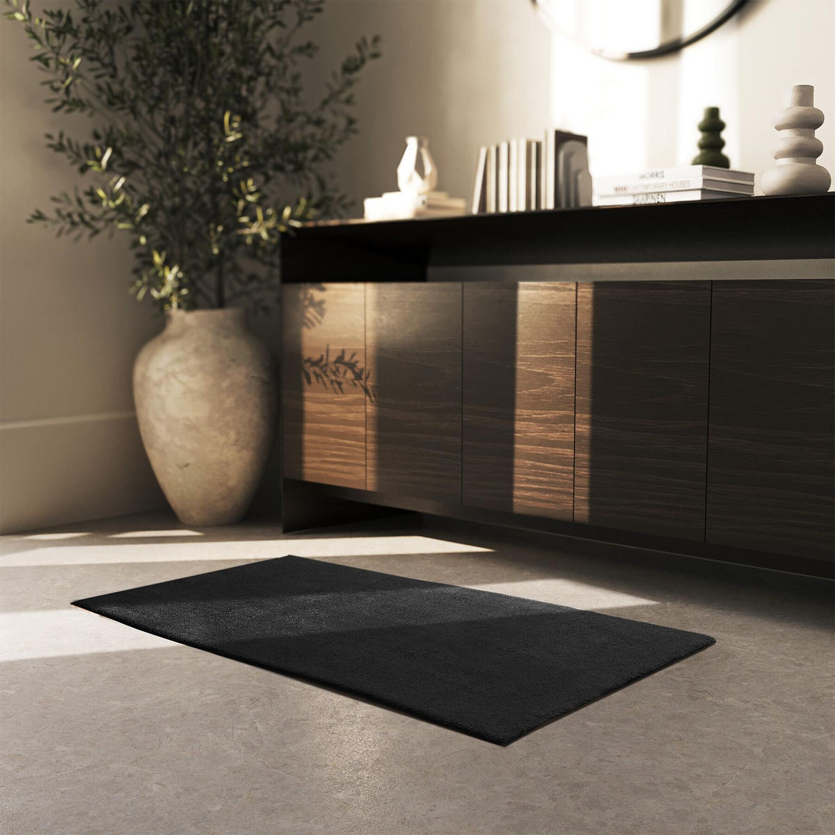 KURZFLORTEPPICH Soft Zone,rutschfeste Unterseite,schwarz - Schwarz, Kunststoff (110/60cm) - tectake