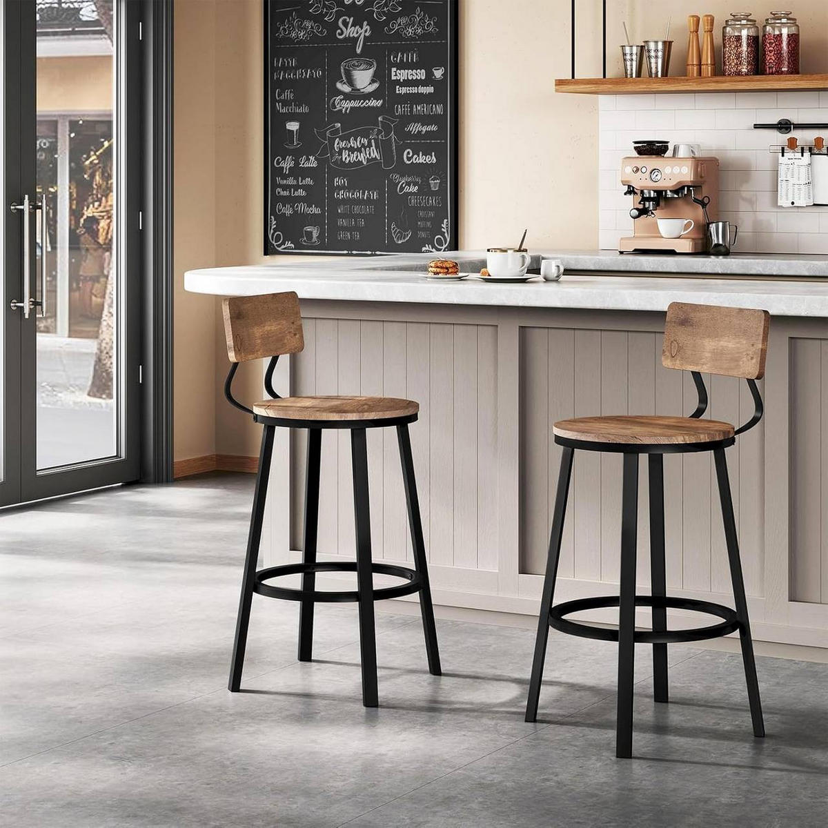 BARHOCKER 4er Set, Metallgestel, Vintagebraun - Dunkelbraun/Schwarz, Holzwerkstoff/Metall (51.5/89/51.5cm) - Woltu