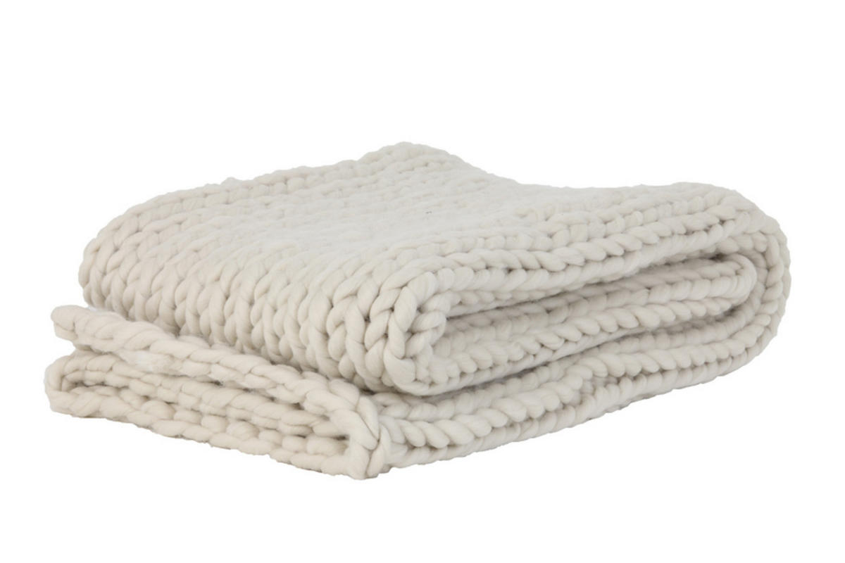 PLAID Gestrickt Weiß 152/127/0,5 cm - Weiß, Textil (127/152cm) - Light & Living