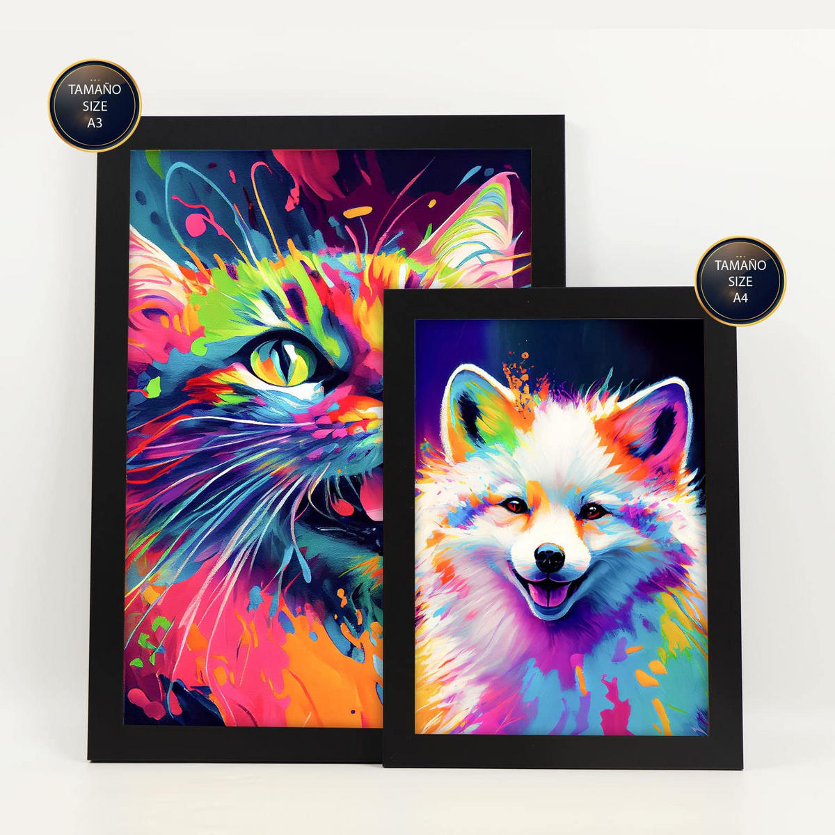 POSTER Set Mit 6 Land Und Wassertiere Im Hochformat Lebhafte Aquarell Stil Illustrationen Von Lächelnde Tiere A3 & A4 Schwarzer Rahmen - Schwarz, Papier (29/3cm) - Nacnic