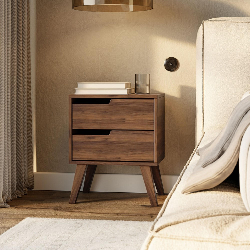 NACHTTISCH Norel mit 2 Schubladen, Links, Walnuss - Walnussfarben, Holz/Holzwerkstoff (45/55/35cm) - Beautysofa