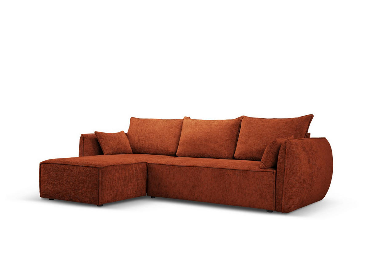 AUSKLAPPBARES-ECKSOFA links mit Container Kaelle aus Chenille-Stoff terrakotta 4 Sitzplätze - Terra cotta, Textil (165/252cm) - Micadoni