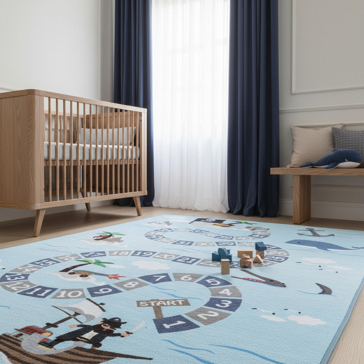 TEPPICH Kinder Flachgewebe Piratenwelt Polyamid Antirutsch Spielzimmer Blau Läufer 80x120 - Blau, Textil (80/120cm) - KADIMA DESIGN