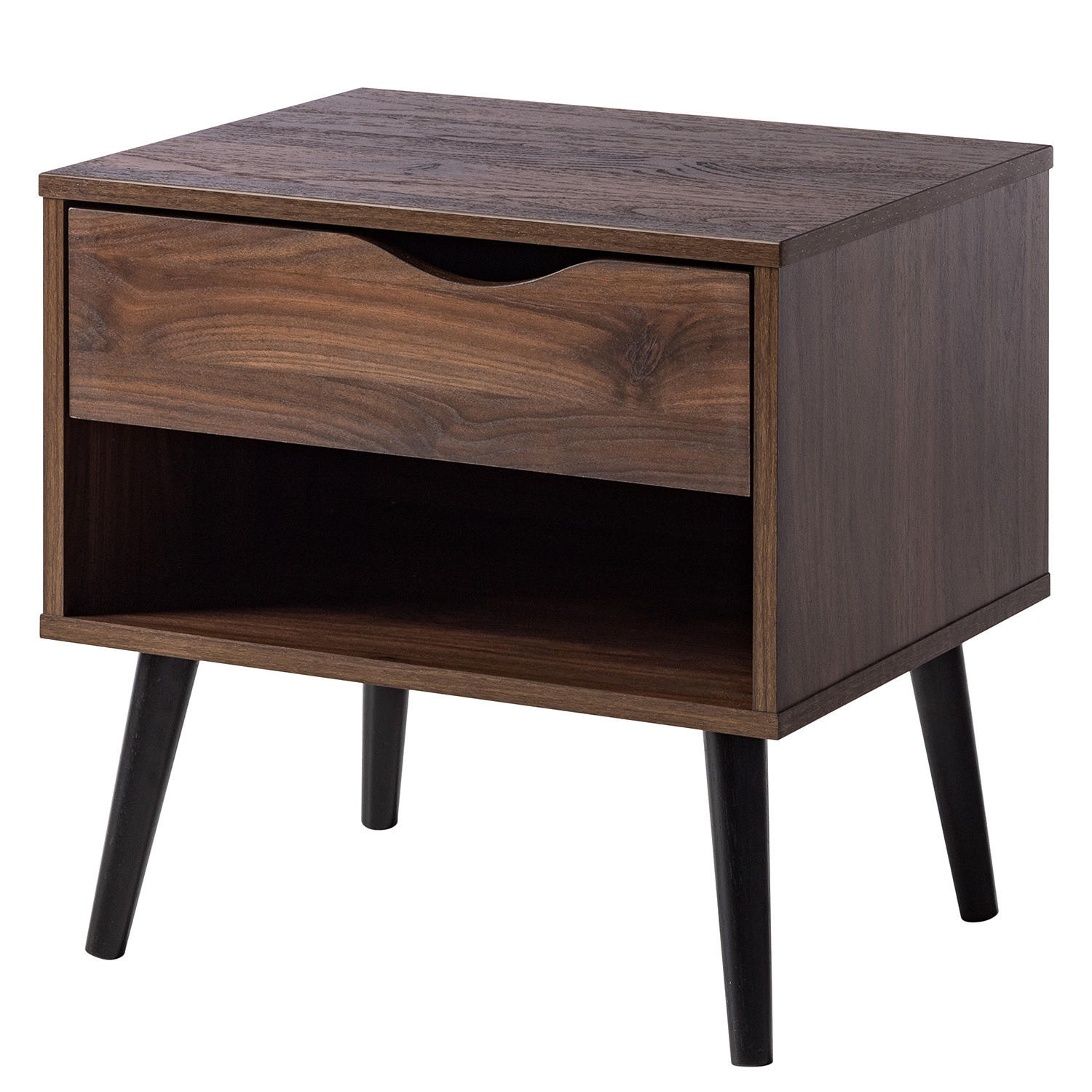 NACHTKOMMODE mit 1 schublade - Walnuss Dekor - Walnussfarben/Schwarz, Holzwerkstoff (50/49/39cm) - home24