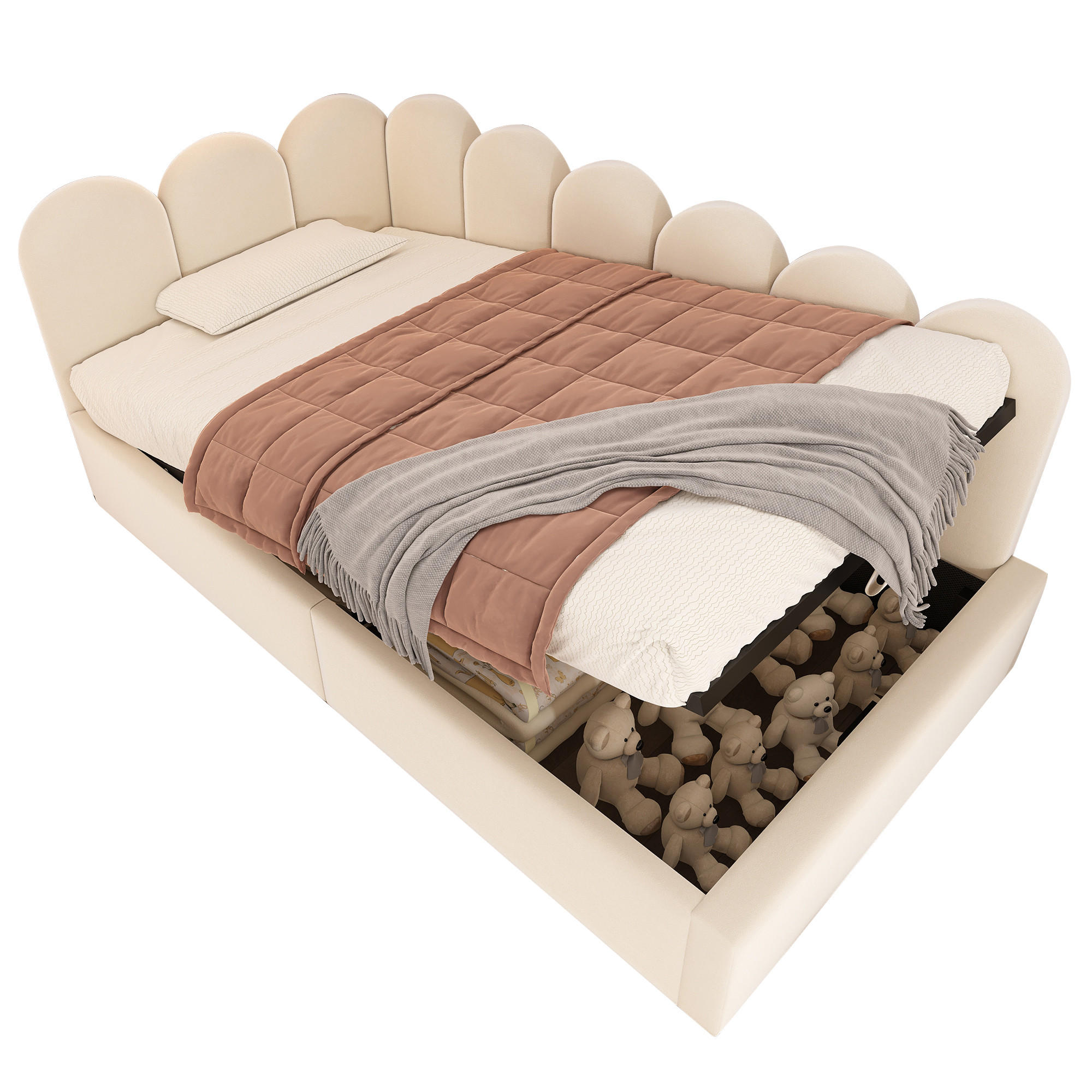 POLSTERBETT Tagesbett 90/200 cm mit hydraulischem Stauraum Samt Beige - Beige, Textil - OKWISH