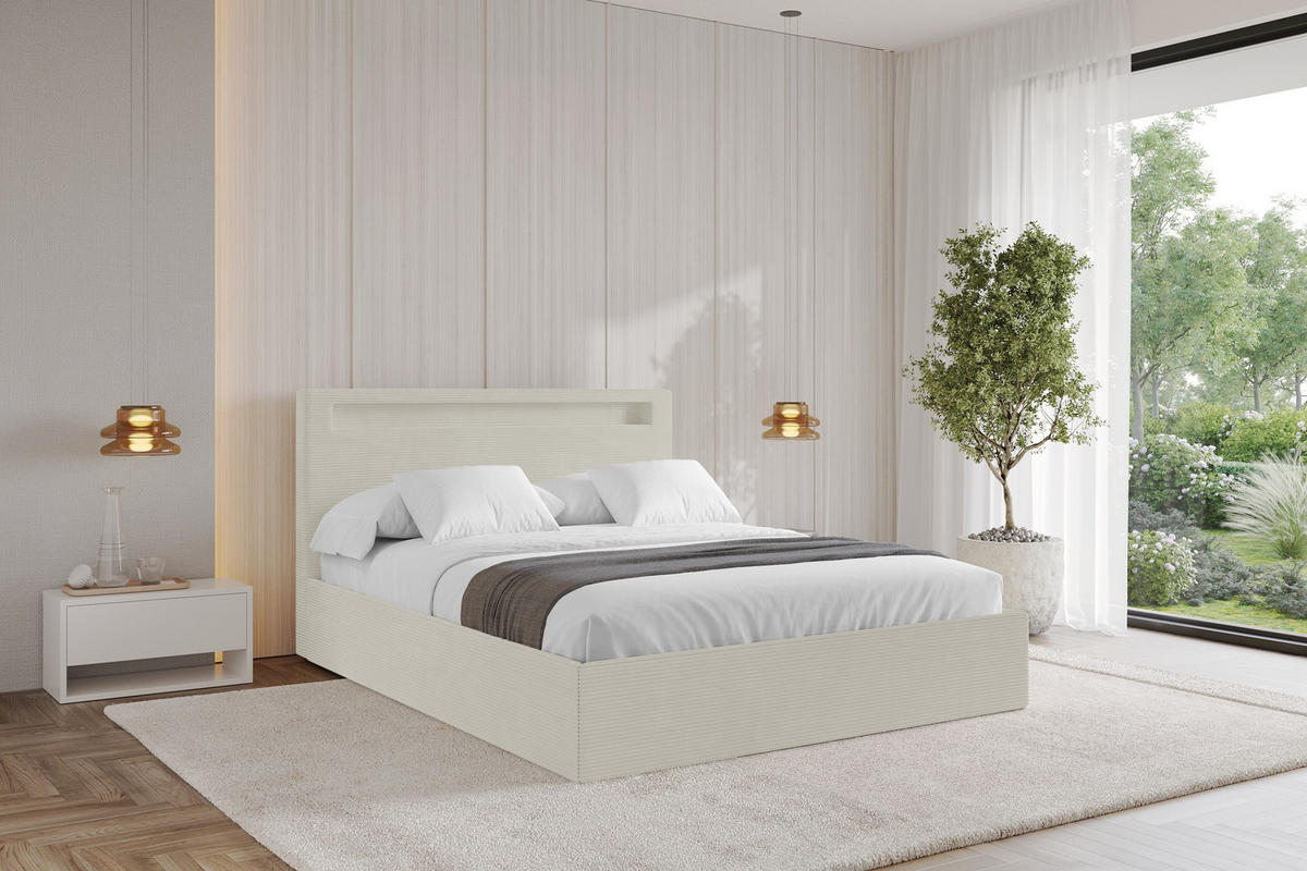 POLSTERBETT mit Bettkasten und Lattenrost, Boxbett ohne Matratze - GOLA 180x200 Creme - Creme, Holzwerkstoff/Textil (180/200cm) - ALTDECOR