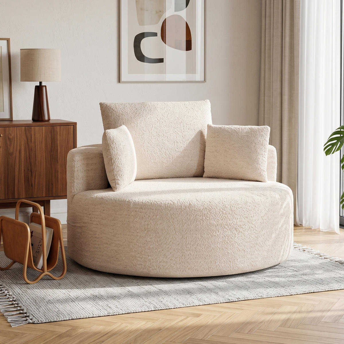 SESSEL Creme 130/130/82 cm - Creme, Textil (130/82/130cm) - PANGIVO