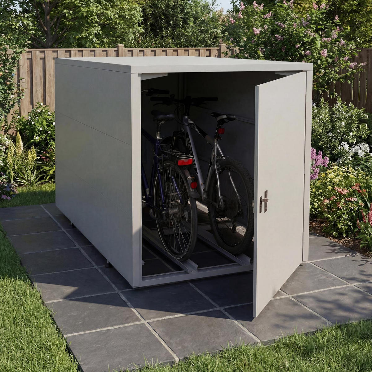 2ER-FAHRRADGARAGE rechteckig Hellgrau - Hellgrau, Metall (113/123/208cm) - MCW