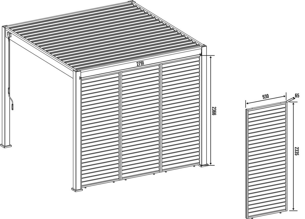 SEITENWAND Lamellenwand für Pergola 93 cm weiß drehbare Lamellen - Weiß, Metall (93/234/6cm) - WEIDE