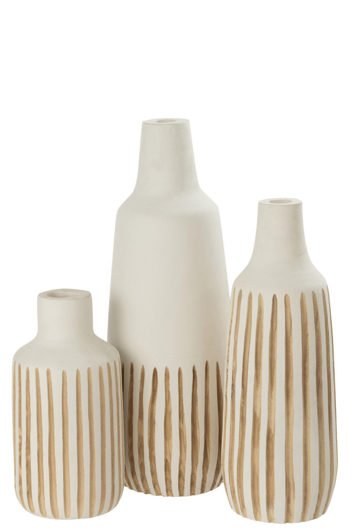 VASE YING - Holz - Weiß - L - Ø 21 cm - Weiß, Holz (56cm) - J-Line