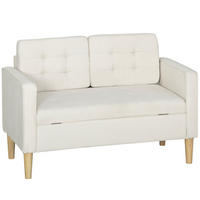 2 Sitzer Sofa, Couch mit Stauraum, Holzbeine, Gepolsterter Polstersofa, Cremeweiß - Eukalyptusholzfarben/Creme, Holz/Textil (62/78/117cm) - HOMCOM