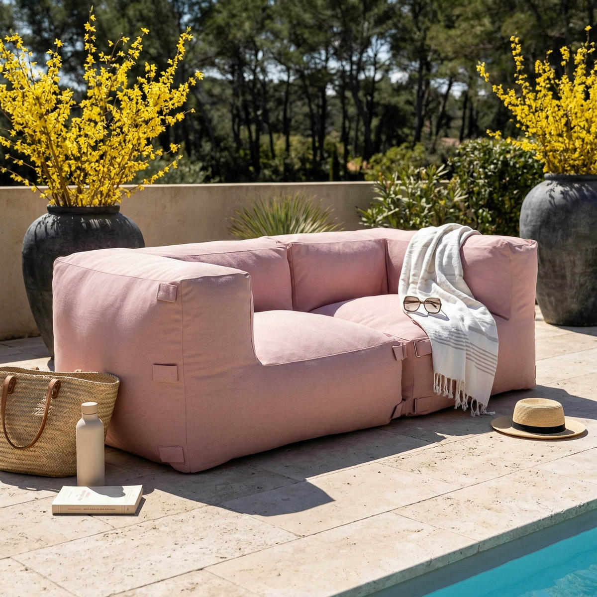 GARTENSOFA mit 2 Sitzplätzen, Puderrosa - Pink, Textil - Oviala