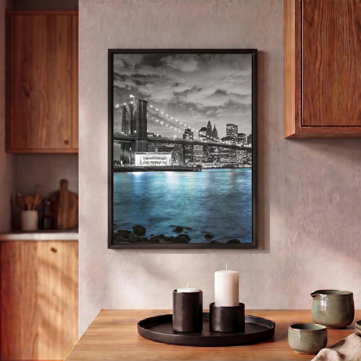 LEINWAND Bilder mit Rahmen - New York - Skyline - Stadt - Blau - 30x40 - Blaugrau, Textil (30/40cm) - MuchoWow