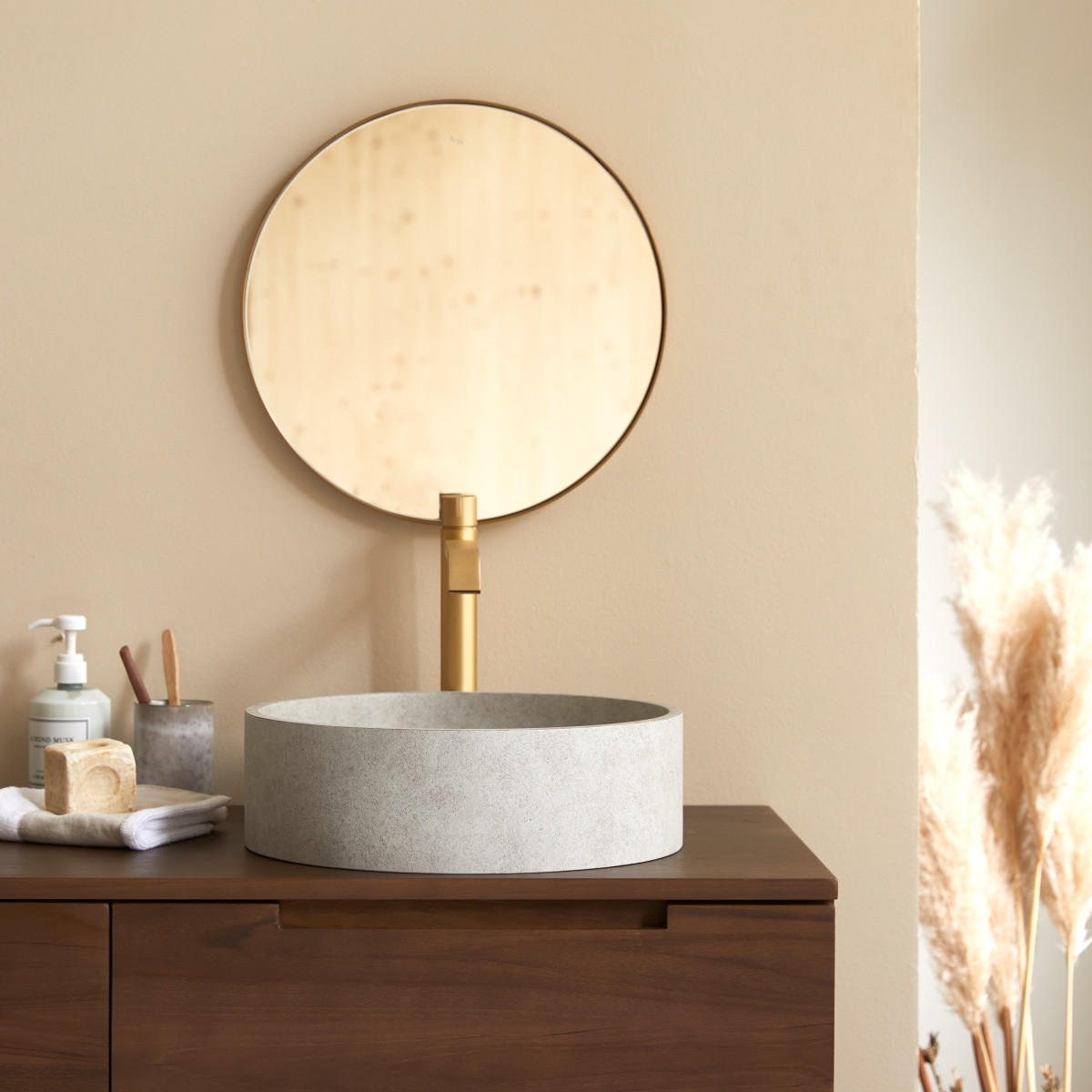 WASCHBECKEN Gina Grau aus Beton - Grau, Stein (39/12/39cm) - Tikamoon