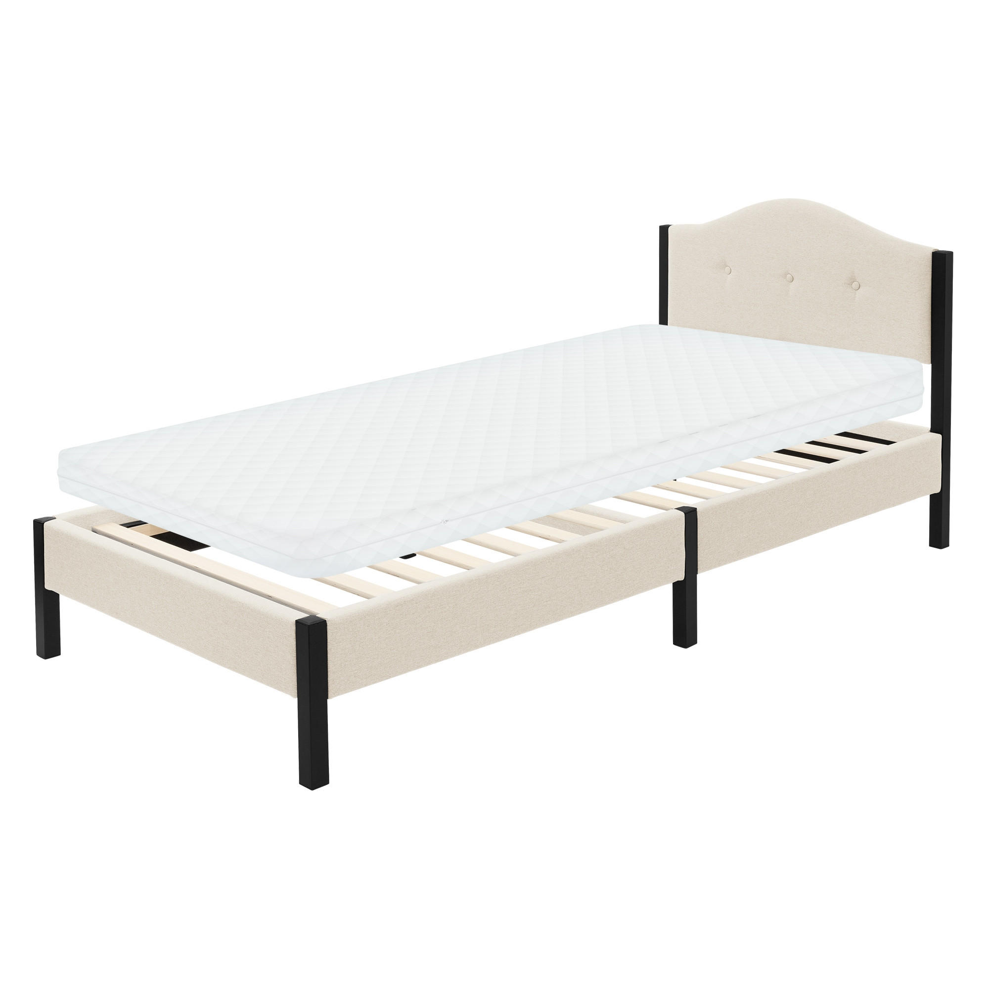 ML-DESIGN ČALOUNĚNÁ POSTEL 90x200 cm, béžová, rám s matrací a lamelovým roštem