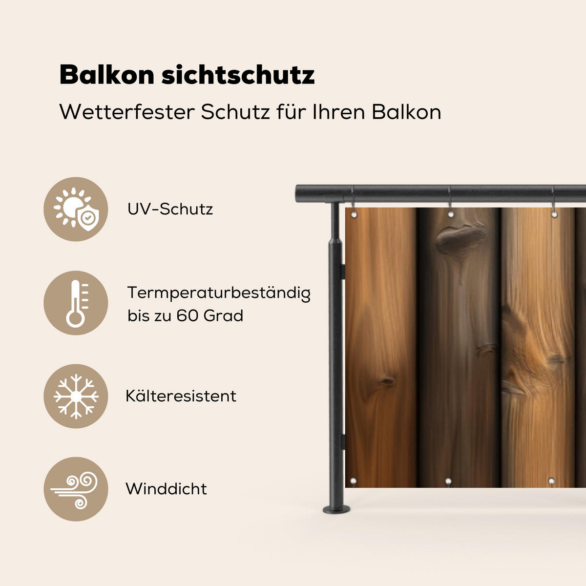 BALKON-SICHTSCHUTZ Holz - Dielen - Gemischt - Teakfarben, Kunststoff (500/80cm) - MuchoWow