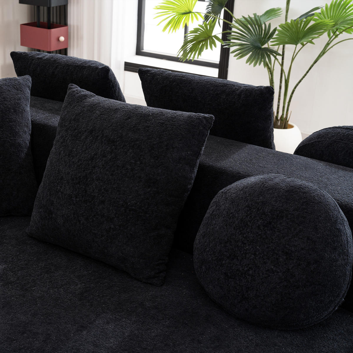WOHNLANDSCHAFT Chenille Schwarz mit Kissen - Schwarz, Textil (263/66/171cm) - WISHDOR