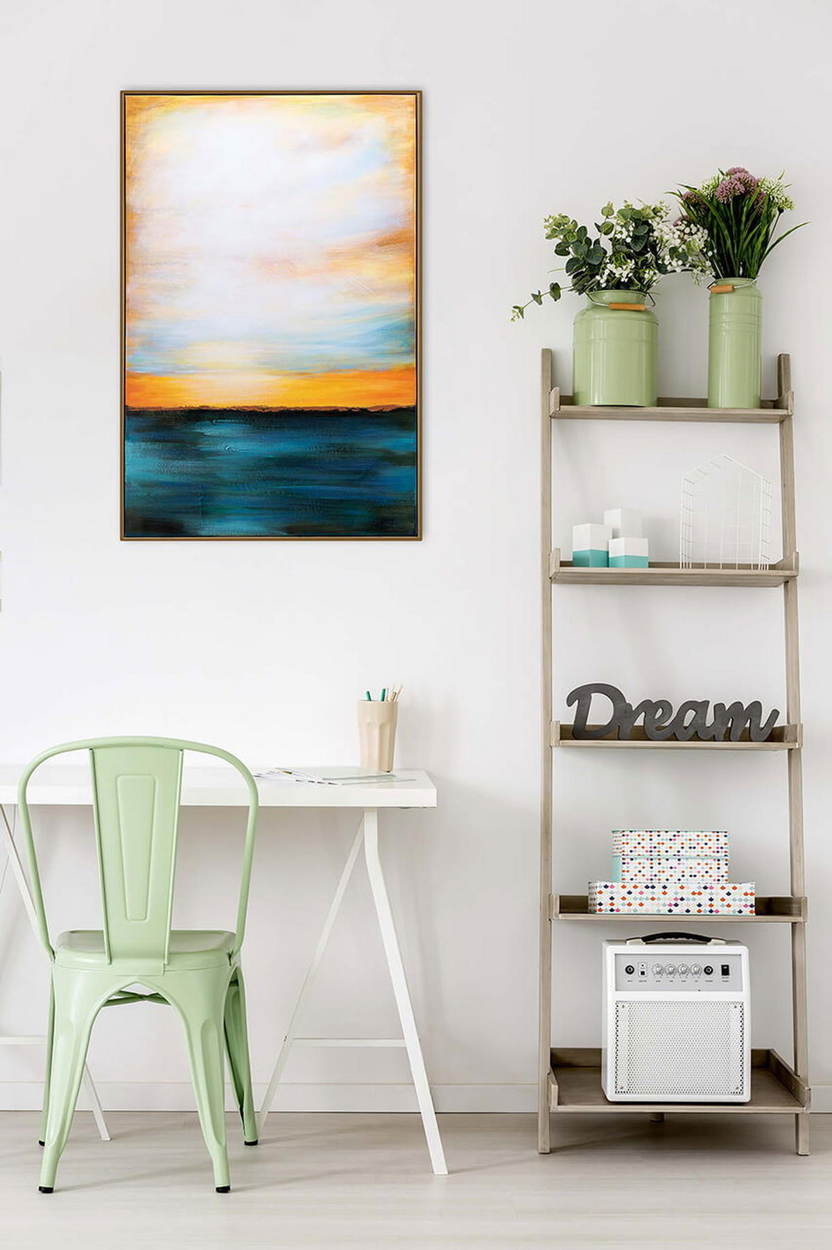 ACRYLBILD HANDGEMALT 60/90 cm - Blau/Gelb, Textil (60/90cm) - KUNSTLOFT