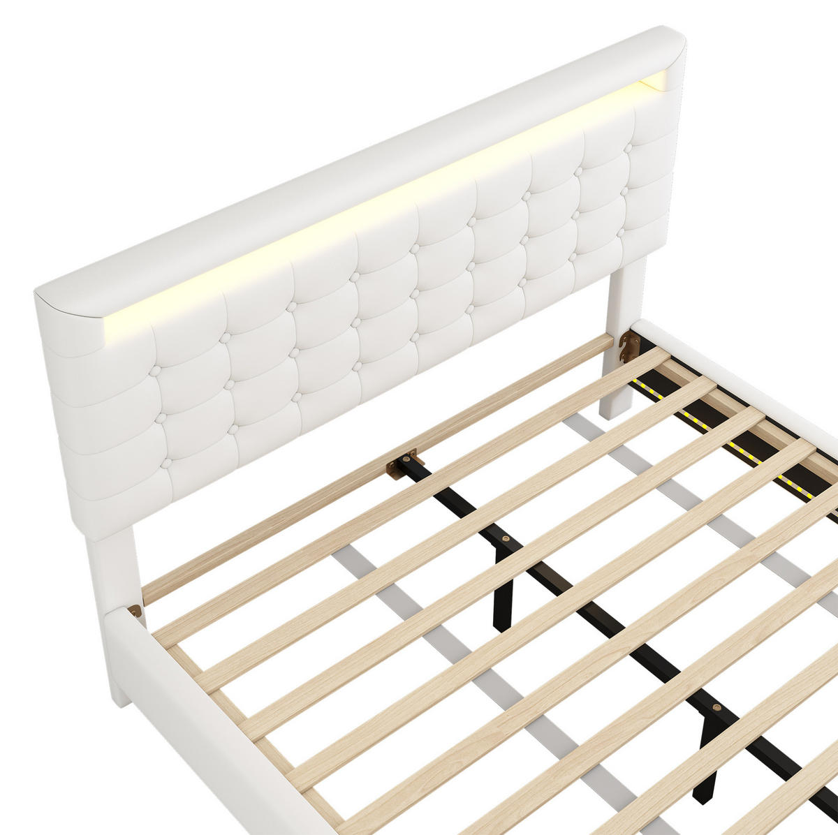 POLSTERBETT 140/200 cm Weiß mit LED-Umgebungslicht und höhenverstellbarem Kopfteil Ohne Matratze - Weiß, Leder (140/200cm) - OKWISH