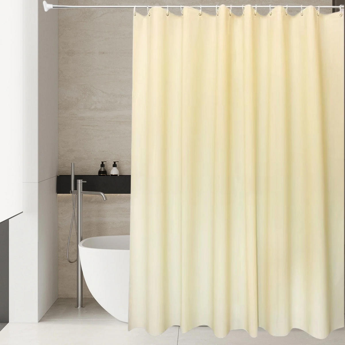 DUSCHVORHANG Beige PEVA modern wasserdicht schimmelresistent mit Haken - Gelb, Kunststoff (180/180cm) - MCBOSON
