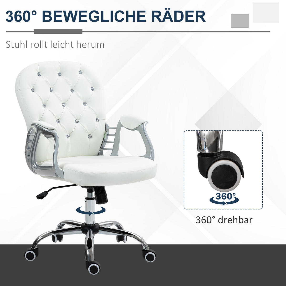 BÜROSTUHL, Ergonomisch Schreibtischstuhl mit Armlehne, Gepolsterter Rückenlehne - Weiß, Kunststoff (60.5/103/59.5cm) - Vinsetto