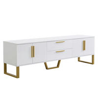 TV-SCHRANK Hochglanz Weiß goldene Griffe & Füße gravierte Textur - Weiß, Holz (45/22/71cm) - FLIEKS