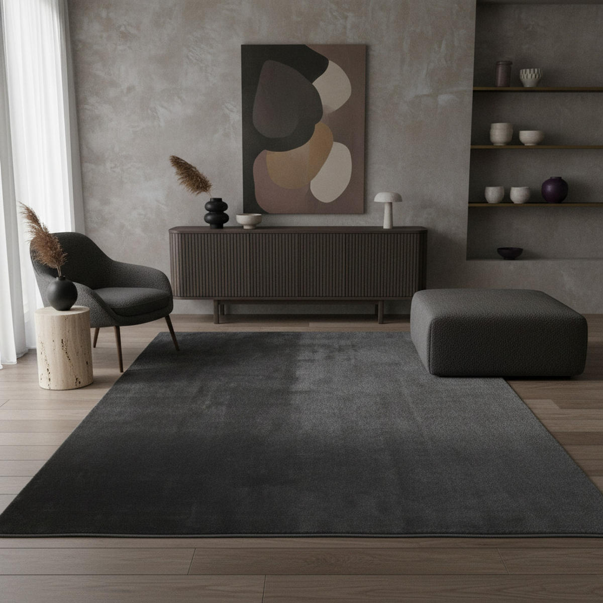 KURZFLORTEPPICH Waschbar ISAR, einfarbig, Grau, 240 x 340 cm - Grau, Textil (240/340cm) - KADIMA DESIGN