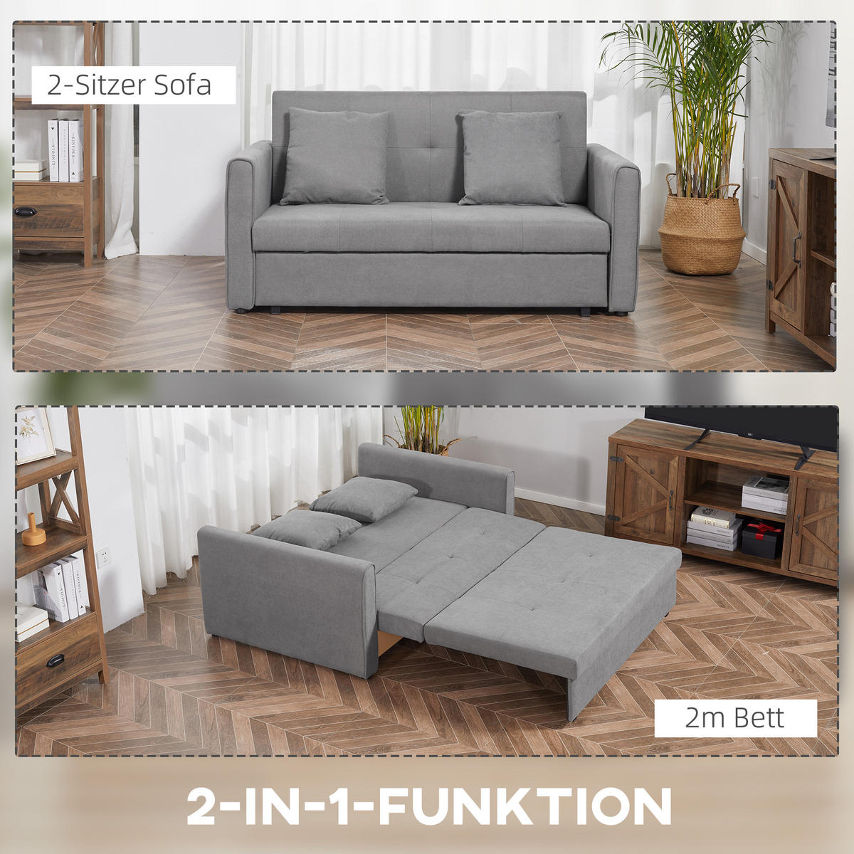SCHLAFSOFA, Polyester, Holz, Grau - Grau, Holzwerkstoff/Kunststoff (101/81/152cm) - HOMCOM